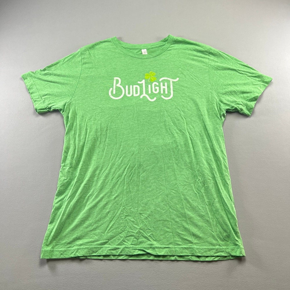 Bella + Canvas T Shirt Mens XL Green Bud Light St Patricks Day Clover Graphic